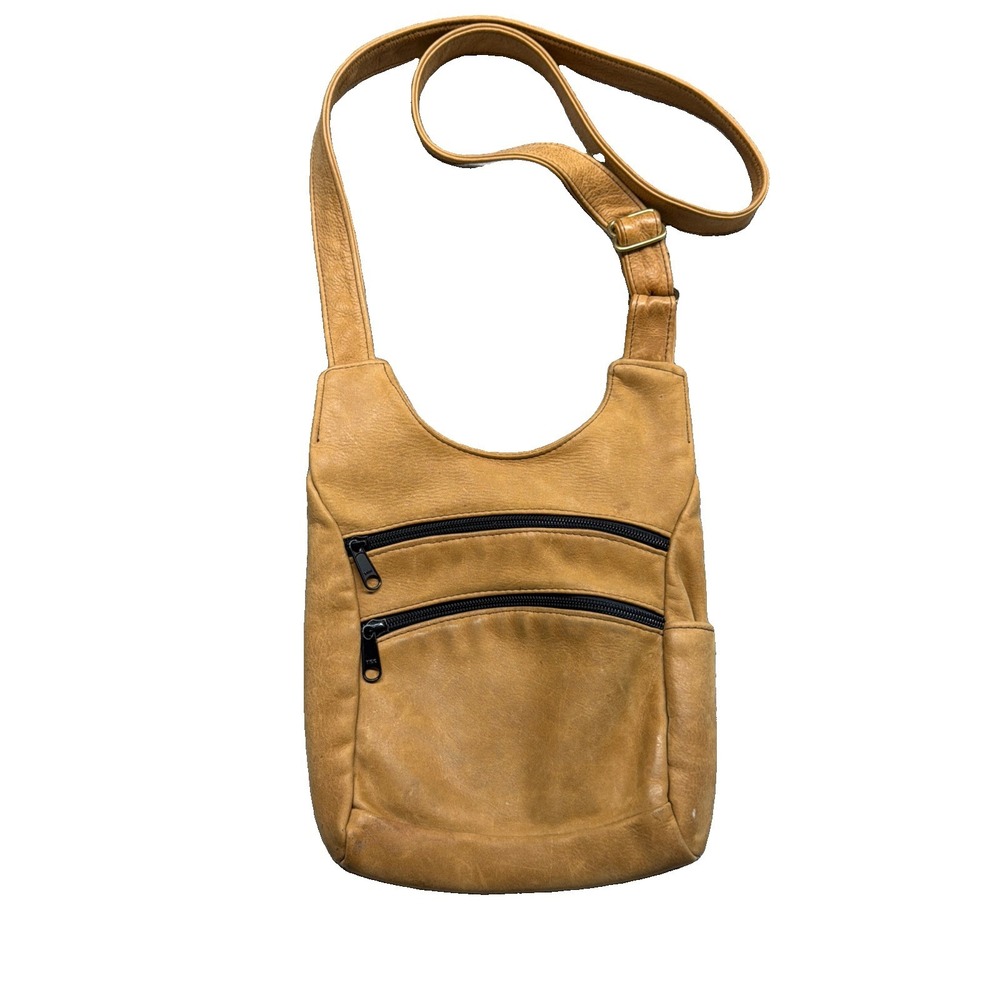 VTG Victoria Leather Co Crossbody Bag Purse Made in USA Camel Tan Satchel Pouch